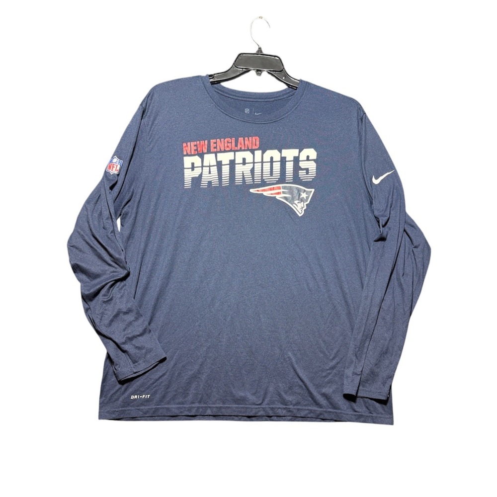 Nike New England Patriots Long Sleeve Shirt Mens XXL Blue NFL Onfield Dri-Fit